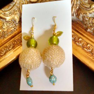 FARM FRESH - Green Apple Soft Burlap and Lady Bug Earrings